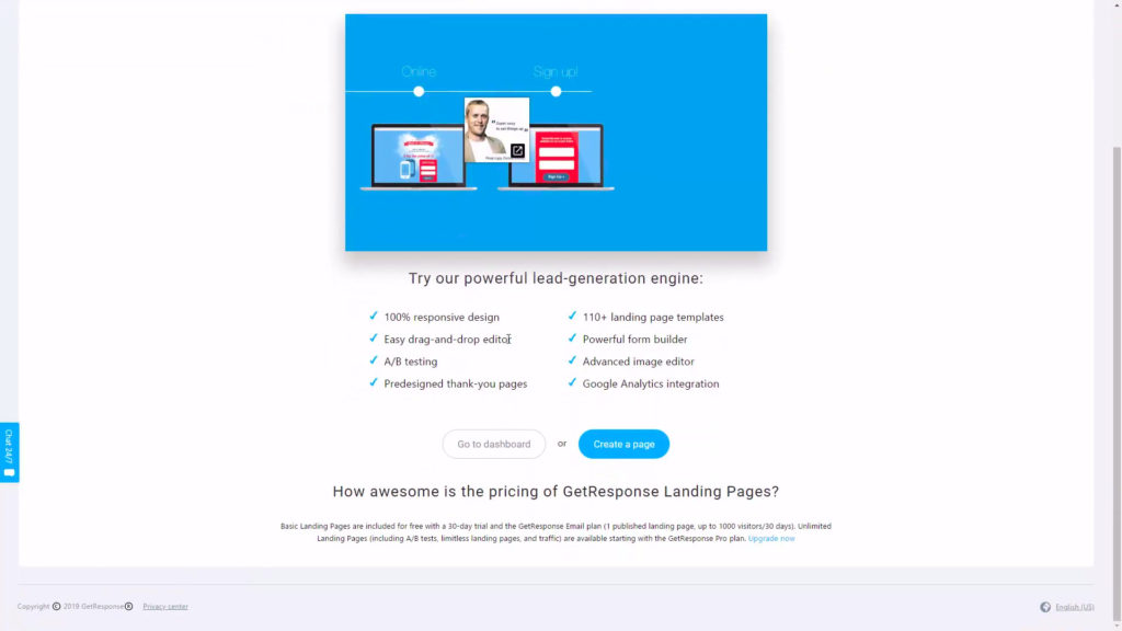 GetResponse. Creating the Landing page.