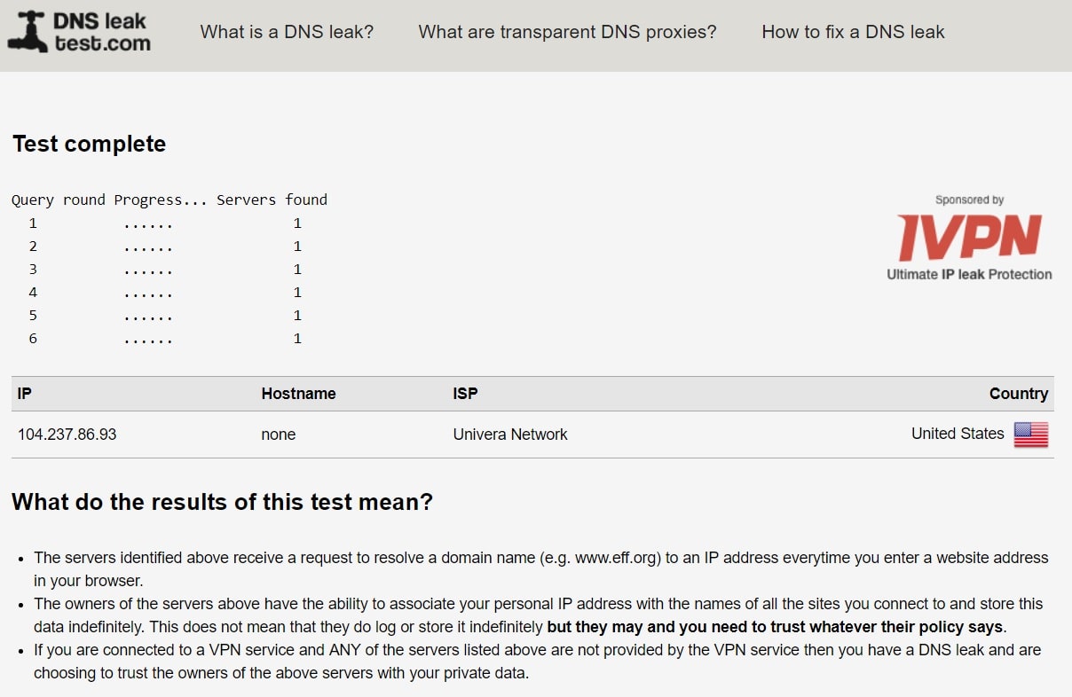 ExpressVPN, DNS Leak Test, Extended