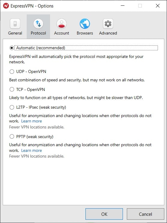 Desktop App for Windows. Choose the protocol