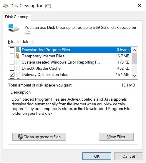 Windows 10 Disk Clean Up System Drive C for performance boost