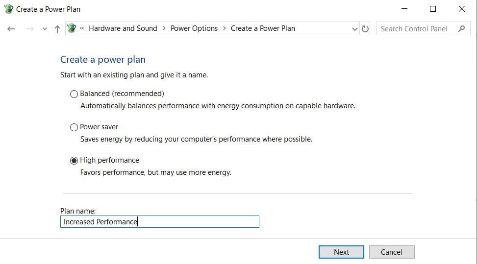 Windows 10 laptop power mode high performance