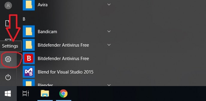 Windows 10 Start Menu Settings Gear