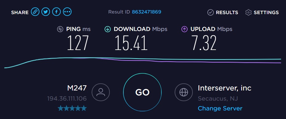 PureVPN review and speed test. US New Jersey.