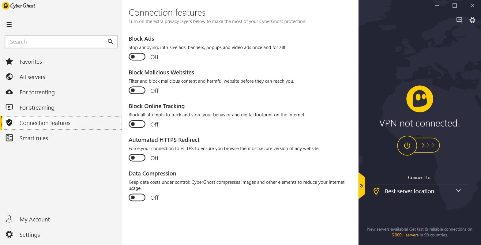 CyberGhost VPN Connection Features