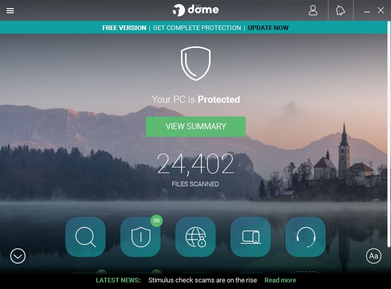 Panda Dome Free antivirus UI