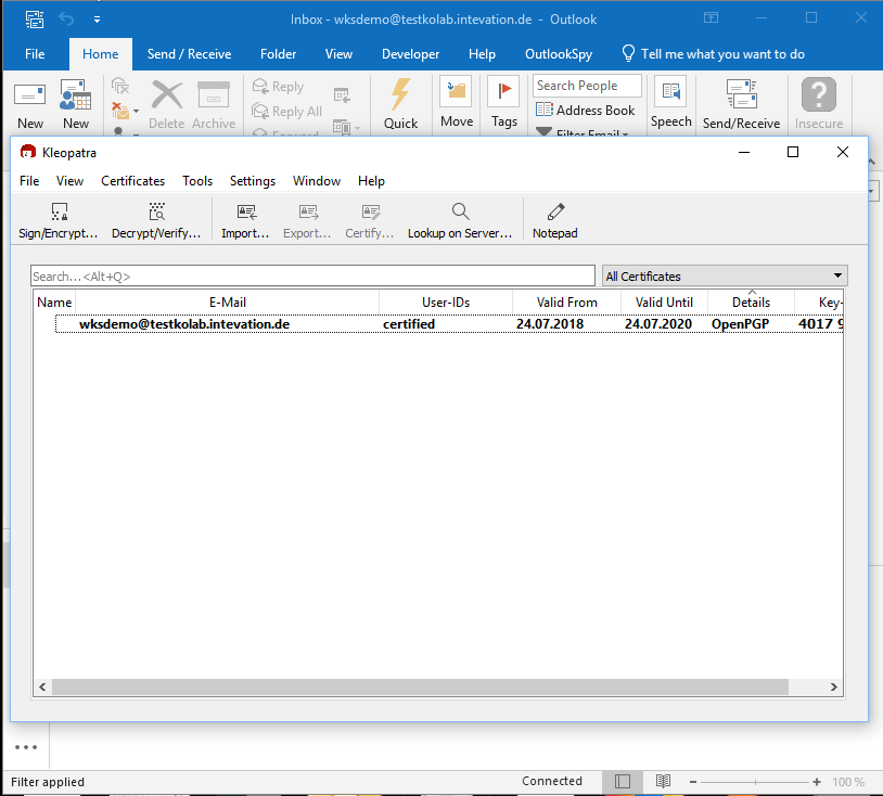 GPG4win Encrypts a message in Outlook